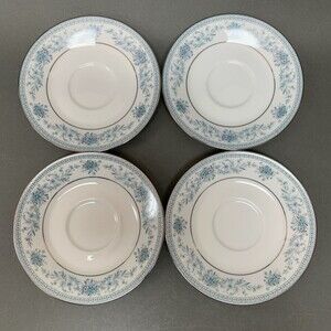 Noritake Blue Hill 2482 Saucers Plates Blue White Platinum Trim Lot of 4